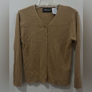 Vintage 90s Sag Harbor Camel Ribbed Cardigan Sweater Size M